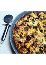 Resim Granit Kaplamalı Delikli Pizza Tava 32 Cm Gri 