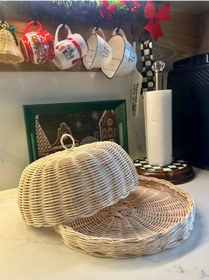 Resim Lovenwoven Rattan Standlı Kek Fanus Kapağı Kapaklı Kek Standı 