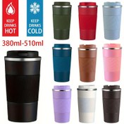 Resim 1 adet Paslanmaz Çelik Seyahat Bardağı Seti, 380ml/510ml - Sızdırmaz, Çift Duvarlı Vakum İzoleli Bardak, BPA'sız, Dokulu - Sıcak ve Soğuk İçecekler, Fitness, Araba Kullanımı için İdeal - Sevgililer Günü, Anneler Günü, Şükran Günü için Mükemmel Hediye 