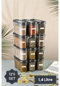 Resim Vienev Etiketli 12li Baharat Kabı Set 1400 Ml Antrasit Çok Renkli 
