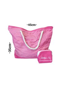 Resim Plaj Çantası Pembe 45 CM + Makyaj Çantası Pembe 