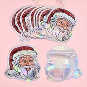 Resim 10-Lu Holografik Noel Baba Noel Hediyelik Torbalar, 12x12cm, Eğlenceli Tatil Parti Favori Plastik Ambalaj Pouches, Düzensiz Şekil Depolama Torbaları Noel Kutlaması için 