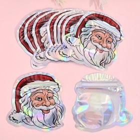 Resim 10-Lu Holografik Noel Baba Noel Hediyelik Torbalar, 12x12cm, Eğlenceli Tatil Parti Favori Plastik Ambalaj Pouches, Düzensiz Şekil Depolama Torbaları Noel Kutlaması için 