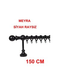 Resim Meyra Demonte Başlıklı Ahşap Rustik Perde Askısı - Raysız -siyah 150 Cm Siyah 