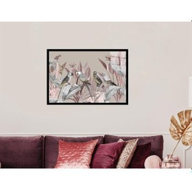 Resim Papağanlar Ve Bitkiler Çerçeveli Cam Tablo-174295 