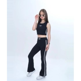 Resim Ay Kids Kız Çocuk Siyah Crop Atlet Ispanyol Paça Şerit Detaylı Takım 1102- 