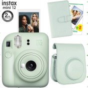 Resim Fujifilm Instax Mini 12 Yeşil Fotoğraf Makinesi-20'li Film-Laporta Albüm ve Deri Kılıf Seti 