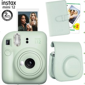 Resim Fujifilm Instax Mini 12 Yeşil Fotoğraf Makinesi-20'li Film-Laporta Albüm ve Deri Kılıf Seti 