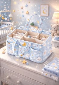 Resim Premium Mavi Bebek Bakım Çantası I Anne Bebek Organizer Çok Bölmeli , Geniş Hacimli 30 X 20 X 21 