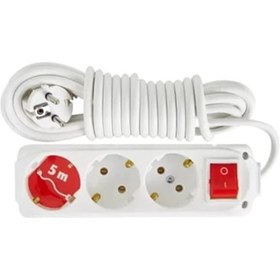 Resim Almera 3'lü Anahtarlı Topraklı Grup Priz 5 Metre Beyaz 