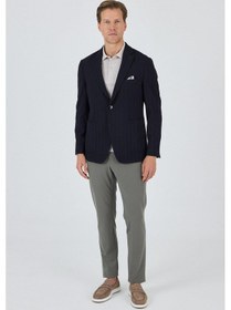 Resim İmza Koyu Lacivert Mono Yaka Gofreli Esnek 6 Drop Slim Fit Casual Ceket 1002250126 Koyu Lacivert 