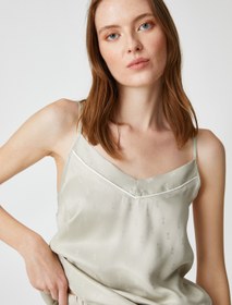 Resim Saten Pijama Üstü Askılı Jakarlı V Yaka 