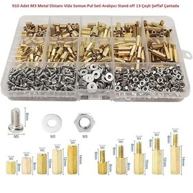 Resim 910 Adet M3 Metal Distans Vida Somun Pul Seti Aralıyıcı Stand Off 13 Çeşit Şeffaf Çantada 