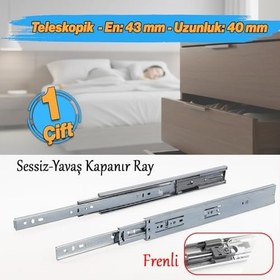 Resim (1 Çift) Frenli Teleskopik Çekmece Rayı Bilyalı Dolap Çekmecesi Ray Metal En 4.3 cm Uzunluk 40 cm 