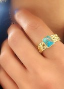 Resim OSESHOP İşlenmemiş Kök Yakut Taşlı 925ayar Gümüş Üzerine Altın Kaplama Tasarım Doğal Taş Yüzük 