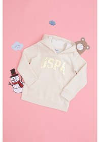 Resim U.S. Polo Assn. Kız Çocuk Krem Kapüşonlu Basic Sweatshirt 50292512-VR071 