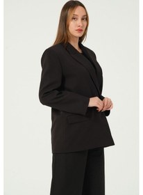 Resim Siyah Regular Astarlı Dokuma Oversize Blazer Ceket Siyah 