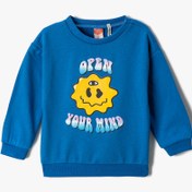 Resim Erkek Bebek Baskılı Sweatshirt Uzun Kollu Bisiklet Yaka Slogan Temalı 