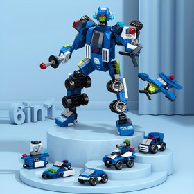 Resim 6'sı 1 Arada Birleştirilebilir Polis Robotu veya 6 Küçük Oyuncak, Minyatür Polis Robotları Model Yapım Blokları, Mini Araç Yapım Blok Oyuncağı, Mini Polis Arabaları Oyuncak, Doğum Günü Hediyesi, Noel Hediyesi 