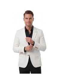 Resim Deepsea Erkek Beyaz Dokulu Desenli İtalyan Kesim Blazer Ceket Slim Fit Çift Düğme Ceket 2600817 