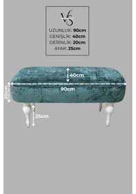 Resim Dikdörtgen Puf Callısto İthal Kadife Kumaş Beyaz Ahşap Ayaklı Modern Tasarım Turkuaz 