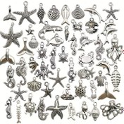 Resim 100 adet Rastgele Yaz Plaj Charms Koleksiyonu, Toplu Deniz Deniz Hayvan Yaşamı Deniz Charms Metal Kolye Zanaat Malzemeleri Kolye Bilezik Takı Yapma Malzemeleri Dekor Süsleme Kolye Bulguları 