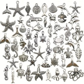 Resim 100 adet Rastgele Yaz Plaj Charms Koleksiyonu, Toplu Deniz Deniz Hayvan Yaşamı Deniz Charms Metal Kolye Zanaat Malzemeleri Kolye Bilezik Takı Yapma Malzemeleri Dekor Süsleme Kolye Bulguları 