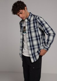Resim Regular Fit Shirt Neck Ekoseli Erkek Lacivert Uzun Kol Gömlek Colin's
