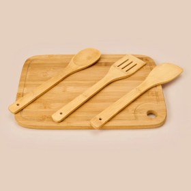 Resim Bambu Mutfak Seti, 4 Parça, Açık Kahverengi, 36X26 cm ve 30 cm 