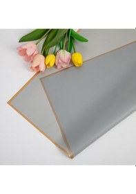 Resim Çiçek Ambalaj Kağıdı - Gri - Altın Kenarlı - Mat Opp 58x58 Cm - 2 