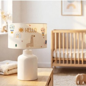 Resim Homing Kumaş Baskılı Hello Friends Çocuk Odası Abajur Ayd-3395 Krem 