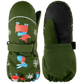 Resim S Thicken Kar Eldivenleri Unisex Su Geçirmez Kayak Eldivenleri Kış Sıcak Eldivenler Erkek Kız Koyu Yeşil 1-4t 