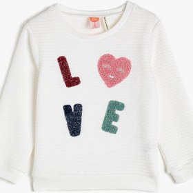 Resim Kız Bebek Love Yazılı Uzun Kollu Bisiklet Yaka Sweatshirt 