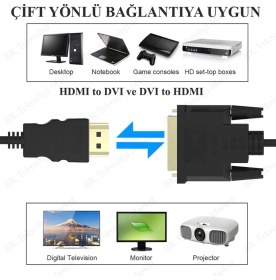 Resim BK Teknoloji DVI 24+1 To HDMI Çift Yönlü DVI To HDMI Kablo - 3 Metre 