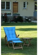 Resim Mavi Minder ve Ayak Uzatma Tabureli Katlanır Şezlong 