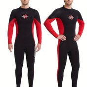 Resim Erkek 3MM Neopren Sualtı Kostümü, Uzun Kollu, Siyah ve Kırmızı, Dört İğne, Altı İplik, Sıcak, Soğuk Korumalı, Güneş Korumalı, Kış Yüzme, Sürüklenme, Sörf, Dalış, Su Sporları, Koruyucu Tulum olarak. 