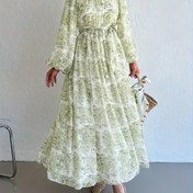 Resim Kadın Orta Doğu Etkili Uzun Elbise Renkli Çiçek Baskı, Kemerli Bel ve Akışkan A-Line Silueti - Hafif Polyester Bahar/Yaz, Rahat Şıklık, Rahat Şıklık Elbise | Akışkan Siluet Elbise | İncelikli Baskı Elbise 