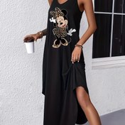Resim Şık Halter Boyun V-Boyun Elbise, Disney, Moda Leopar Baskı Minnie Mouse Baskı, Oyunlu Minnie, Sevimli Karikatür 