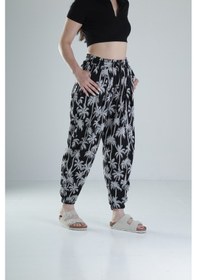 Resim Siyah Palmiye Desenli Pileli Jogger Coc1318 Desenli 