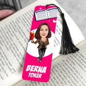 Resim Papağanı Olan Kadın Karikatürlü Püsküllü Kitap Ayracı 