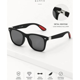 Resim Bappir Lens Kırmızı Detaylı Siyah Wayfarer Erkek Güneş Gözlüğü 