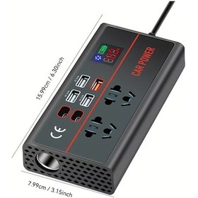 Resim Honeybeeshop 200w Araba Invertoru 12v 24vden 220vye Led Ekran 4 Usb Port Hizli Sarj Type C Adaptorler Suv Kamyon 