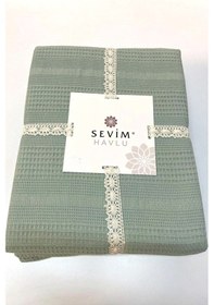 Resim Çift Kişilik Waffle Pike 210x230cm, %100 Pamuk, Petekli Pike Yeşil 