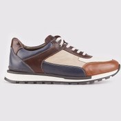 Resim Hakiki Deri Erkek Kahverengi Bağcıklı Spor Ayakkabı Kahverengi 