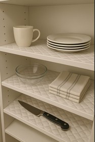 Resim ALPER BAŞHELVACI Krem 35 cm x 10 mt Ücretsiz Dikim ile Lüx Saten Kapitone Raf Örtüsü - Çekmece Örtüsü - Dolap Örtüsü 