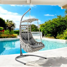 Resim Capri Swing Alaçatı Tekli Rattan Bahçe Salıncağı | Balkon Salıncağı 