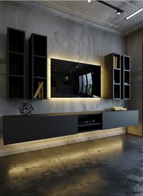 Resim Resital Ledli Duvara Monte Tv Sehpası - Antrasit - W6004-4 Antrasit 