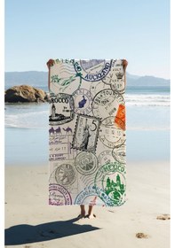 Resim Dijital Baskı Plaj Deniz Havlusu Posta Pulu Desenli Peştamal Hvl0228 Renkli 