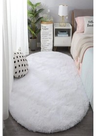 Resim Raschel Carpet Oval Kesme Yolluk Kaymaz Taban Kalın Yumuşak Peluş Halı Özel Taban Beyaz Beyaz 