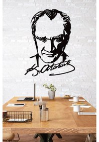 Resim Gowpenart Atatürk İmzalı Portre Siyah Metal Duvar Tablosu 